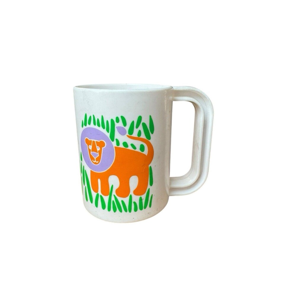 Vintage Kids Plastic Jungle Jamboree 1990 Tiger White Mug Cup Current Inc